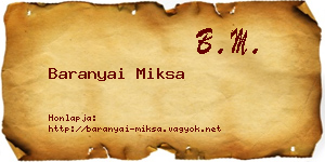 Baranyai Miksa névjegykártya